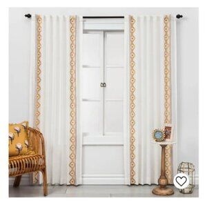 Opalhouse Global Border Sheer (1) Curtain Panel 50x84 White Yellow Embroidered